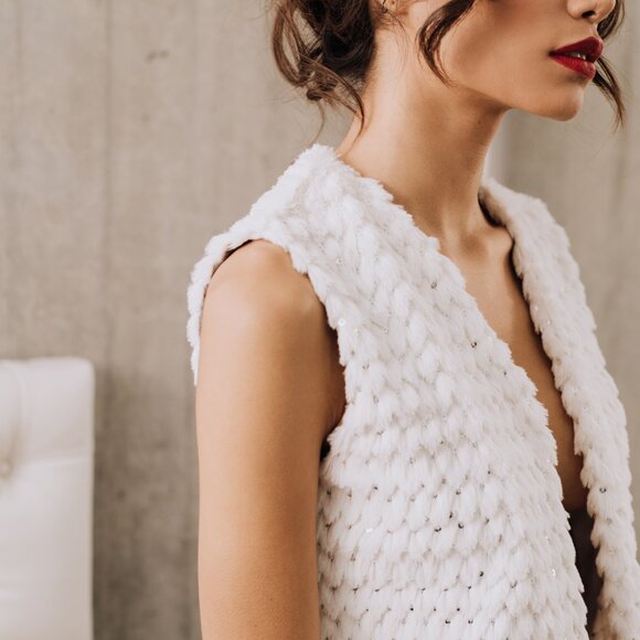Maison Revolt White Faux Fur Sequin Vest - Picture 9 of 10